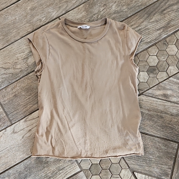 Double Zero Tops - Casual Tan Women's Tshirt Size Small